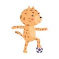 Cute Little Jaguar with Spotted Fur Playing Football Vector Illustration