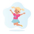 Cute little jumping girl. Vector illustration in cartoon flat style