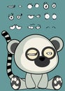 Cute little kawaii sitting baby lemur cartoon expressions set collection Royalty Free Stock Photo