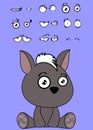 Cute little kawaii sitting baby xoloitzcuintle cartoon expressions set collection