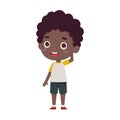 Cute little kid african boy confused. Cartoon schoolboy character show facial expression. Vector illustration Royalty Free Stock Photo