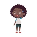 Cute little kid african girl confused. Cartoon schoolgirl character show facial expression. Vector illustration