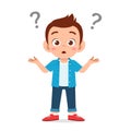 cute little kid boy confused with question mark Royalty Free Stock Photo