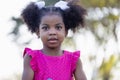 Cute little kid girl playing outdoors in the garden, Child girl in the park Royalty Free Stock Photo