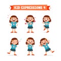 cute little kid girl in various expressions and gesture set Royalty Free Stock Photo