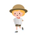 Cute little kid holding map, boy scout or girl scout honor uniform, kids summer camp, Happy children cartoon flat character Royalty Free Stock Photo