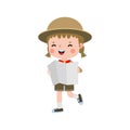 Cute little kid holding map, boy scout or girl scout honor uniform, kids summer camp, Happy children cartoon flat character Royalty Free Stock Photo