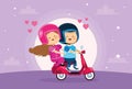 Cute little kids couple lovers in motorcycle