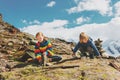 Children hiking in mountains Royalty Free Stock Photo