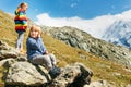 Children hiking in mountains Royalty Free Stock Photo