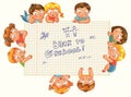 Cute little kids show a blank exercise book