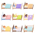 Cute Little Kids Sleeping Sweetly in their Beds Collection Vector Illustration