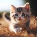 a cute little kitten exploring and prowling