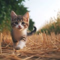 cute little kitten exploring and prowling