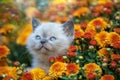 Kitten in the garden in chrysanthemum flowers Royalty Free Stock Photo