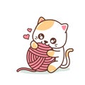 Cute Little Kitten Playing With Yarn Ball