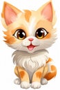 a cute little kitten sitting down with a big smile on his face and big eyes on his face is a white background and is also a white Royalty Free Stock Photo