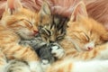 Cute little kittens sleeping on pink furry blanket