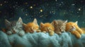 Cute little kittens sleeping on a soft woolen blanket. Christmas background. Generative AI Royalty Free Stock Photo