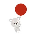 Cute little koala flying on red balloon. Cartoon animal character for kids t-shirt, nursery decoration, baby shower Royalty Free Stock Photo