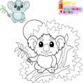 Cute little koala sitting on a branch, funny illustration