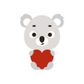 Cute little koala sitting and holding heart on white background. Cartoon animal character for kids t-shirt, nursery Royalty Free Stock Photo