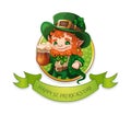 Cute little leprechaun raises a mug of foamy beer in honor of St. Patricks Day