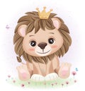 Cute little lion with floral and butterflies