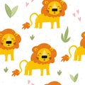 Cute little lion cartoon style. Seamless pattern. Printable templates