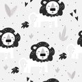 Cute little lion cartoon style. Seamless pattern. Printable templates