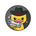 Cute little mafia duck holding gun wear hat