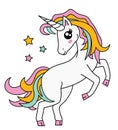 Cute Little Magic Unicorn isolated on white, Vector Illustration. Fairy Tale Character. Fantasy Cartoon Character. Animals And Myt