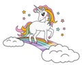 Cute Little Magic Unicorn Rainbow isolated on white, Vector Illustration. Fairy Tale Character. Fantasy Cartoon Character. Animals Royalty Free Stock Photo