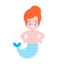 Cute Little mermaid boy isolated. Cartoon Sea boy. vector illustration