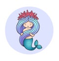 Cute little mermaid, holding her hair.