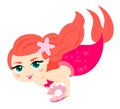 Cute little mermaid isolated on white background. Vector illustration.
