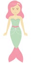 cute little mermaid with pink hair, kids vector illustration, cartoon, flat style Royalty Free Stock Photo