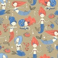 Cute little mermaid seamless pattern. Believe in miracle. Textur Royalty Free Stock Photo