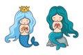 Cute little mermaids with turquoise and dark green hair.