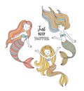 Cute little mermaids. Under the sea vector illustration. Just keep swimming Royalty Free Stock Photo