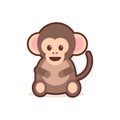 Cute little monkey cartoon comic character with smiling face happy emoji anime kawaii style funny animals for kids