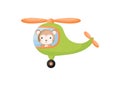 Cute little monkey pilot in green helicopter. Cartoon character for childrens book, album, baby shower, greeting card, party Royalty Free Stock Photo