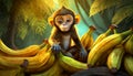 Cute Little Monkey Sitting on a Bunch of Bananas - Generative Ai