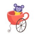 Cute Little Monkey Sitting in Coach Made of Cup, Funny Adorable Animal in Transport Vector Illustration