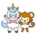 cute little monkey and unicorn characters