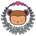 Cute and little monkey with wreath and hearts