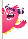 Cute Little Monster Cartoon Character Holding A Blank Sign Royalty Free Stock Photo