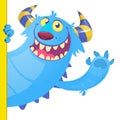 Cute Little Monster Cartoon Character Holding A Blank Sign Royalty Free Stock Photo