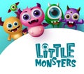 Cute little monster characters vector background template. Little monsters text in empty white space for message