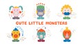 Cute little monsters, cartoon characters set. Collection of simple graphic shapes of monster creatures Royalty Free Stock Photo